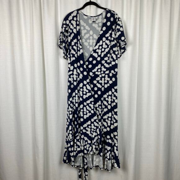 CAbi Blue&White Dot Print The Perfect Wrap Dress Sz.XL - Picture 4 of 16